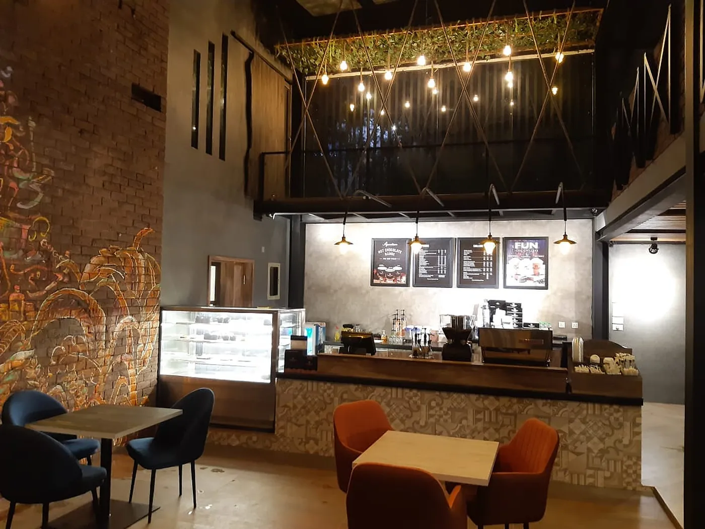 Double-height café interior